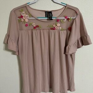 Kristin Nicole Mesh Floral Neckline Top